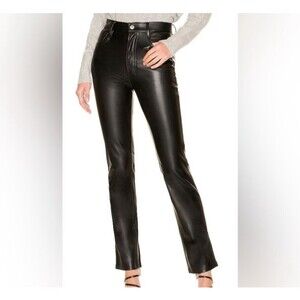 7 For All Mankind Women Black Faux Leather Pants Straight Pants Size Large Moto